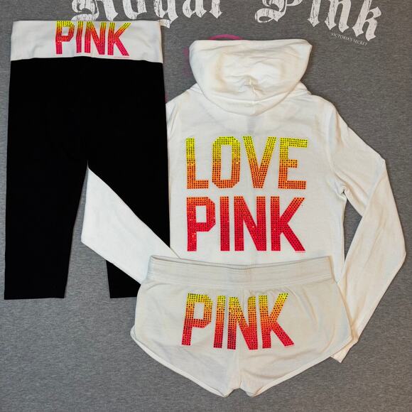 PINK Victoria's Secret Tops - VS PINK Yellow Orange Ombre' Rhinestone Bling Matching 3 Piece Set - SM